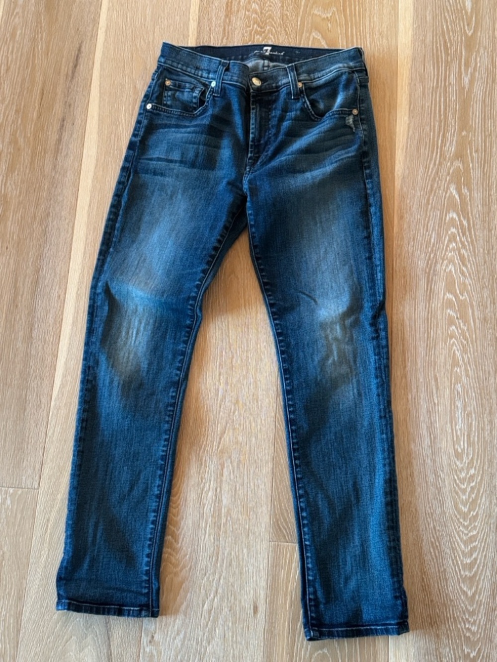 7 For All Mankind Dark Blue Skinny Jeans with Subtle Distress 27
